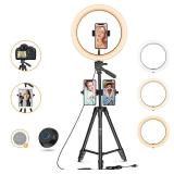 Tecelks 12â Selfie Ring Light with 62â Adjustable Tripod Stand and Phone Holder, LED Dimmable Ringlight with Remote, for Live Stream/Photography/Makeup/YouTube Video, Compatible with Cell Ph