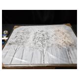 Hand Painted Acrylic Wall Art Blue Forrest on a 47 x 35 Rectangular Canvas with a Silver Wooden Frame- Retail:$279.99