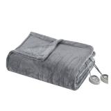 Beautyrest Heated Plush Solid Microlight Blanket, Full, Grey