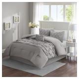 Comfort Spaces Cavoy 5-Piece Polyester Filled Tufted Comforter Set, Grey, Queen