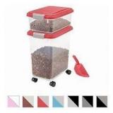 IRIS Plastics Red And Black Rolling Pet Food Containers With Scoop