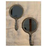 Two exquisite heavy vintage hand held mirrors - looks and feels like silver/silver plated but no markings
