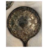 Two exquisite heavy vintage hand held mirrors - looks and feels like silver/silver plated but no markings