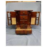 Nice hardwood jewelry box with etched glass - 13-inches tall