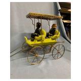 Attractive oriental ceramic figurines (about 11-inches tall) and metal cart - small figure has repaired leg