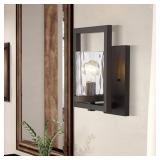 Odeums Indoor Wall Lights, Indoor Wall Sconces, 1-Light Interior Wall Mount Light Fixture, Oil Rubbed Bronze Finish with Clear Hammered Glass