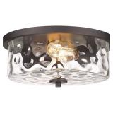 Odeums Indoor Flush Mount Lights, Interior Exterior Ceiling Lights Fixture, Antique Bronze Finish with Clear Hammered Glass