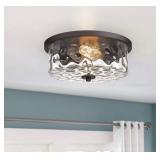 Odeums Indoor Flush Mount Lights, Interior Exterior Ceiling Lights Fixture, Antique Bronze Finish with Clear Hammered Glass