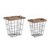 Kate and Laurel Tenby Wood Tray and Metal Basket Nesting End Tables - 2 Piece Retail:$224.16
