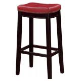 Linon Claridge 32" Backless Wood Bar Stool, Dark Brown with Red Faux Leather