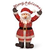 National Tree Company 36" Silver Fabric Tinsel "Merry Christmas" 2D Santa Claus with 20 Clear Lights