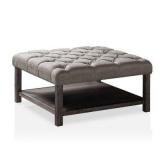 ANTIQUE WASHED LIGHT GRAY OTTOMAN