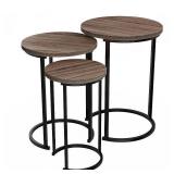Round Nesting Tables- Set of 3, Modern Woodgrain Look with Black Base- Accent Home Furniture by Lavish Home - Set of 3 Retail:$111.49