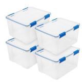 IRIS USA 44 QT Weathertight Gasket Storage Box with Buckles Clear/Blue 4 Pack