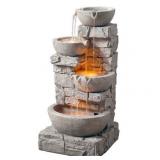 Peaktop Outdoor LED Stacked Stone Tiered Bowl Fountain - 16.3"L x 15.6"W x 33"H Retail:$152.99