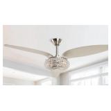 Modern 52" Nickel 3 Blades Crystal Ceiling Fan with Remote Retail:$339.99