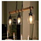 Modern Farmhouse 3-light Chandelier Faux Wood Linear Kitchen Island/ Dining Room - Faux Wood - L25"x W 4.5"x H 76" Retail:$239.99