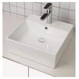 Wall Mounted Bathroom Vessel Sink 20"x18" - Beslend Rectangle Above Counter White Po...