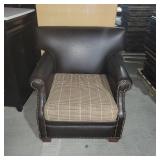 Leather Lounge Chair W/ Plaid Cushion