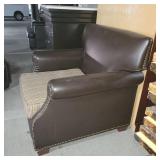 Leather Lounge Chair W/ Plaid Cushion