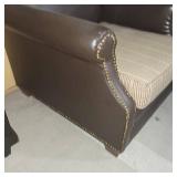 Leather Lounge Chair W/ Plaid Cushion