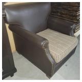 Leather Lounge Chair W/ Plaid Cushion
