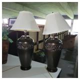 (2) Dark Brown Metal Floral Accent Lamps