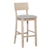 Linon Jordan Full Back Wood Bar Stool, 30" Seat Height, Gray Wash Finish with Gray Fabric