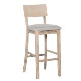 Linon Jordan Full Back Wood Bar Stool, 30" Seat Height, Gray Wash Finish with Gray Fabric