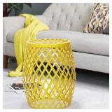 Adeco Bright Yellow Hatched Diamond Pattern Round Iron Stool- Retail:$78.98
