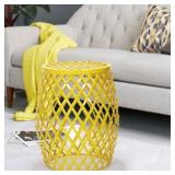 Adeco Bright Yellow Hatched Diamond Pattern Round Iron Stool- Retail:$78.98