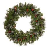 National Tree Company 30" Crestwood Spruce Wreath with Cones, Glitter & Red Berries