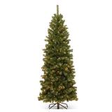 6 Foot - Green- 6-foot Spruce Pencil Slim Tree with Clear Lights- Retail:$101.49