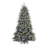 7.5 ft. Snowy Morgan Spruce Tree with Dual Color LED Lights- Retail:$679.99
