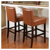 Lopez 26-inch Hazelnut Leather Counterstools (Set of 2) by Christopher Knight Home- Retail:$240.82