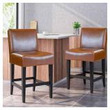 Lopez 26-inch Hazelnut Leather Counterstools (Set of 2) by Christopher Knight Home- Retail:$240.82