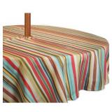 Design Imports Outdoor Tablecloth- Summer Stripe - Stripe - Round - 52" Round w/ Zipper