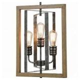 Modern Farmhouse 3-light Large 12" Pendant Lights Wood Grain Cage for Kitchen Island, Dining Room - D12" x H18"- Retail:$229.99