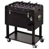 Outsunny 65L Patio Cooler Ice Chest with Foosball Table Top, Portable Poolside Party Bar Cold Drink Rolling Cart on Wheels- Retail:$339.99