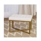 Silver Orchid Hartau Rectangular Ottoman with White Velvet Tufted Cushion and Gold Metal X Base- Retail:$89.99