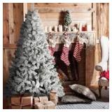 Veikous 6FT/7.5FT Pre-lit Christmas Tree Snow Flocked/Artificial with Lights and Metal Stand- Retail:$139.99
