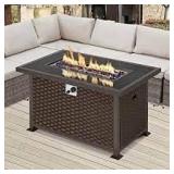 Propane - Plastic - Fire Pits - Rectangle - Assembly Required - Brown- Auburn Dark Brown Woven Gas Fire Pit Table- Retail:$298.49