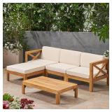 1set (5 pieces) outdoor lounge set teak finish and beige cushions