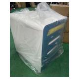 New blue and white 3 drawer metal cabinet on wheels