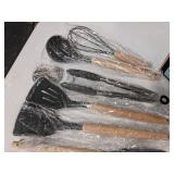 Temeisi 33pc Kitchen Utensil Set, Grey Silicone and Wooden Handle
