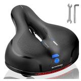 Gincleey Comfort Bike Seat for Women Men,Wide Bicycle Saddle Replacement Memory Foam Padded Soft Bike Cushion with Dual Shock Absorbing Universal Fit for Indoor/Outdoor Bikes with Reflect