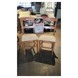 (2) Wooden Chairs W/ Soft Tan Seats