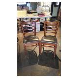 (2) Wooden Chairs W/ Dark Brown Vinyl Seats