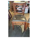 (2) Wooden Chairs W/ Dark Brown Vinyl Seats