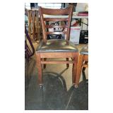 (2) Wooden Chairs W/ Dark Brown Vinyl Seats